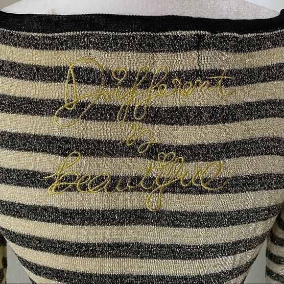 Desigual Metallic Striped Embroidered Flower Top - Picture 8 of 12